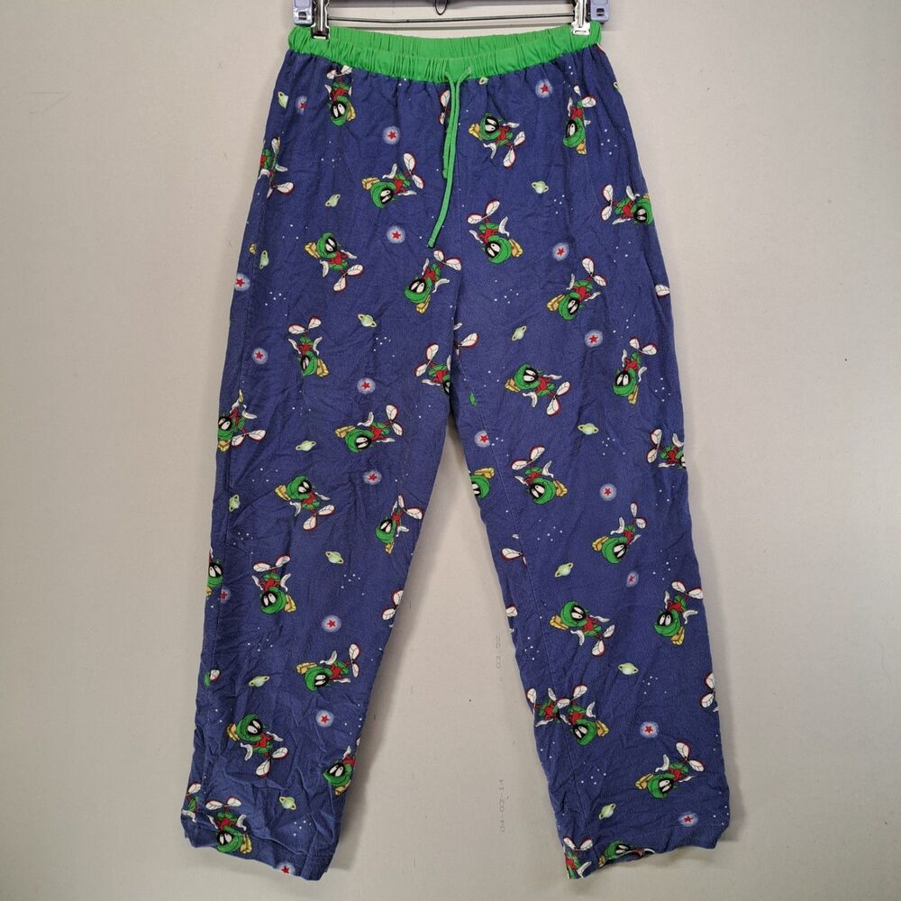 Vintage Looney Tunes Marvin The Martian Pajama Pants Medium Y2K Blue Flannel